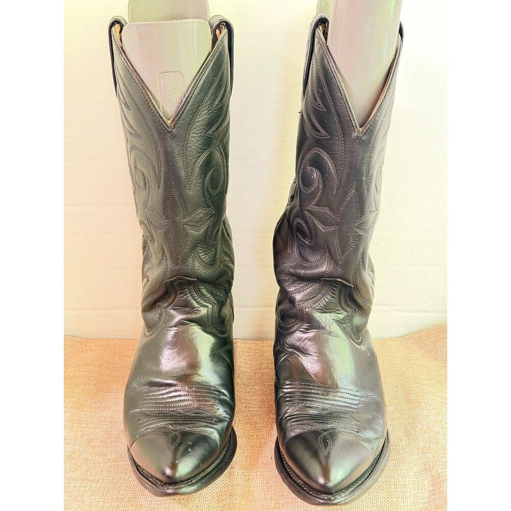 Vintage Acme Cowboy Boots Mens 9D Black Leather Snip Toe Western USA Made